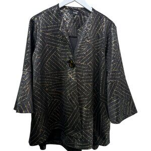 LIOR Paris Jacket Size Large Womens Modern Artsy Black Tan Geo Print